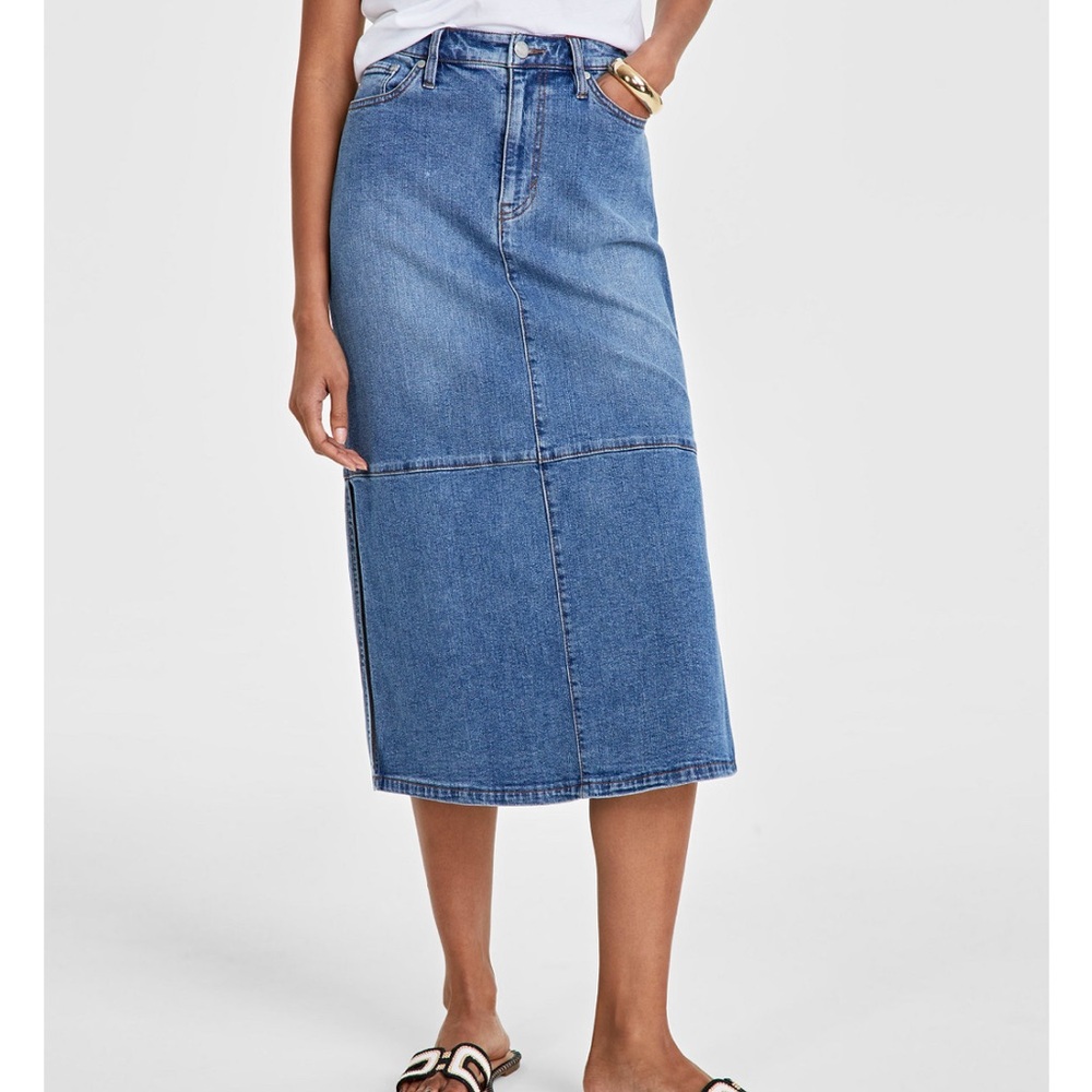 Macys on 34th Panel Denim Midi Skirt. Blue size 8 - Picture 4 of 12